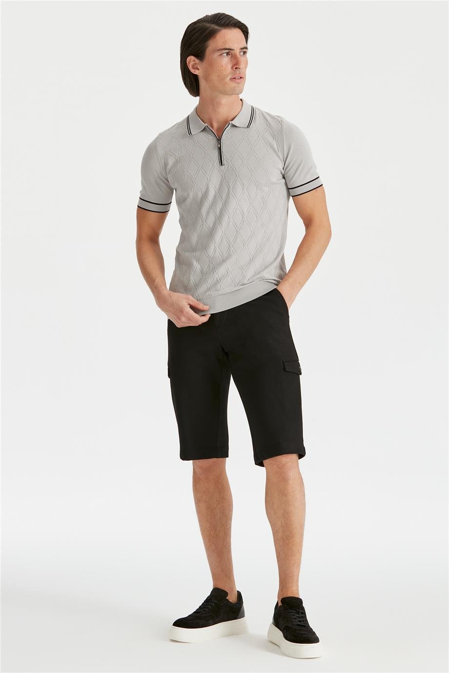 Gri Polo Yaka Erkek Pamuk Triko - Image 4