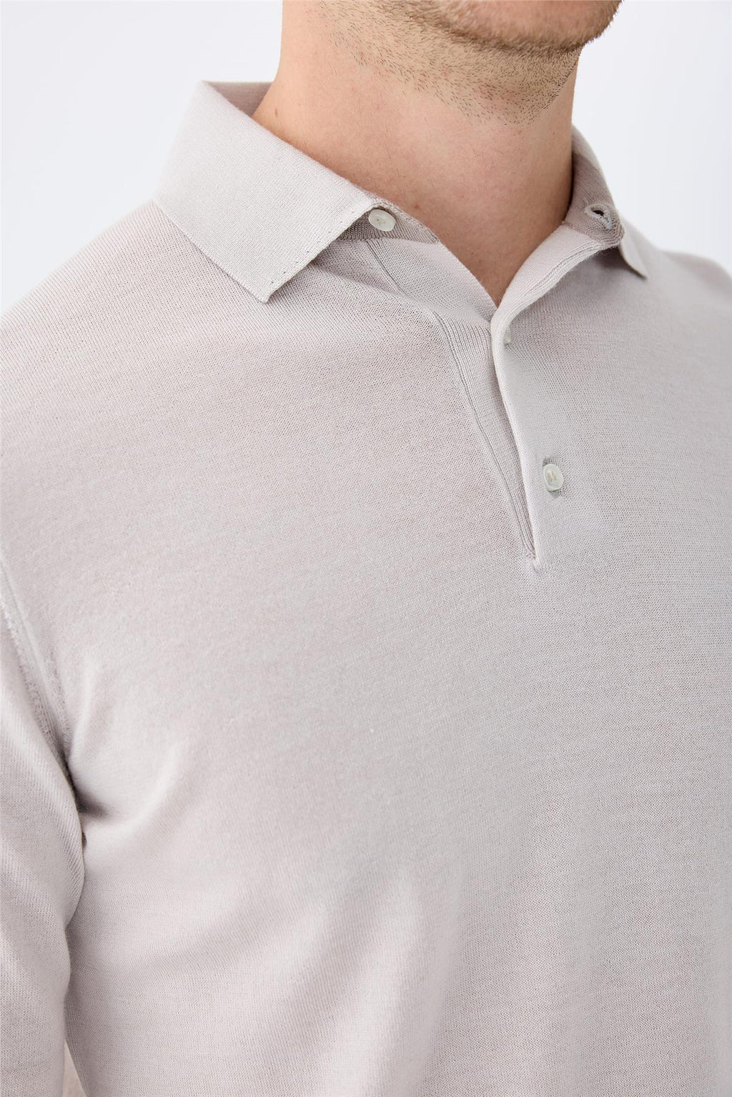 Gri Polo Yaka Yün İpek Kaşmir Triko