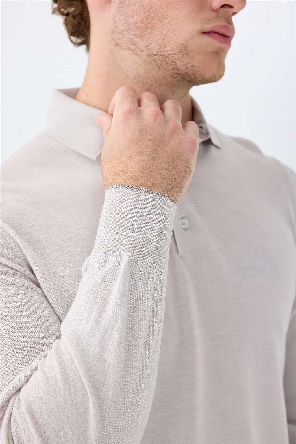 Gri Polo Yaka Yün İpek Kaşmir Triko