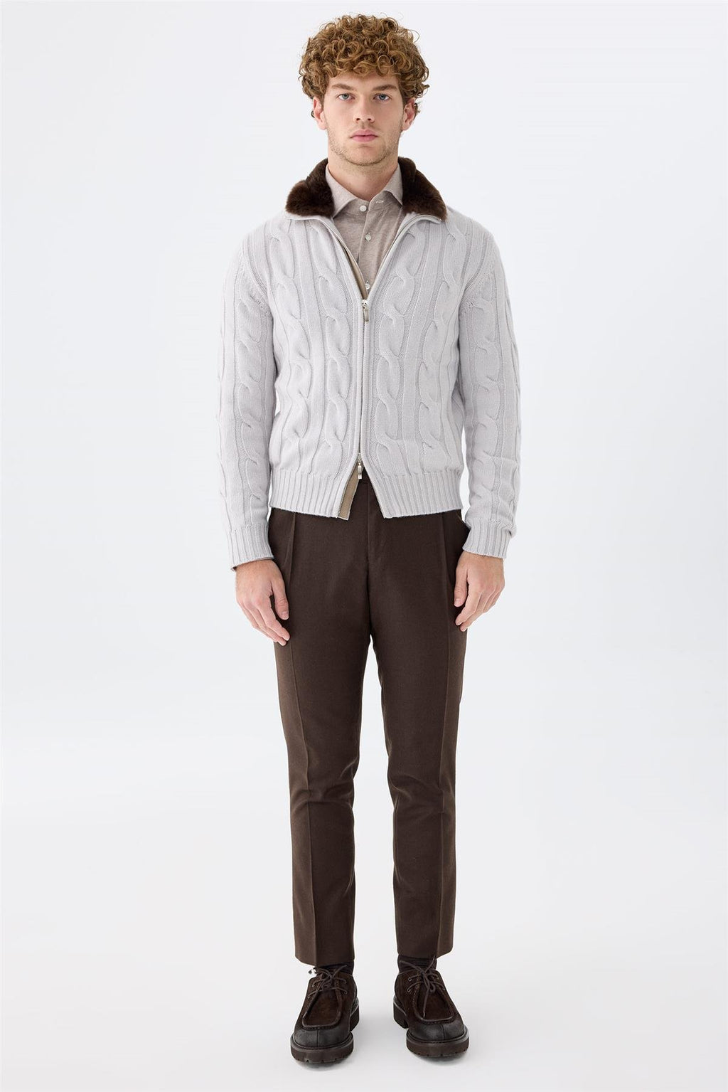 Gri Saç Örgü Fermuarlı Kaşmir Hırka - Image 3