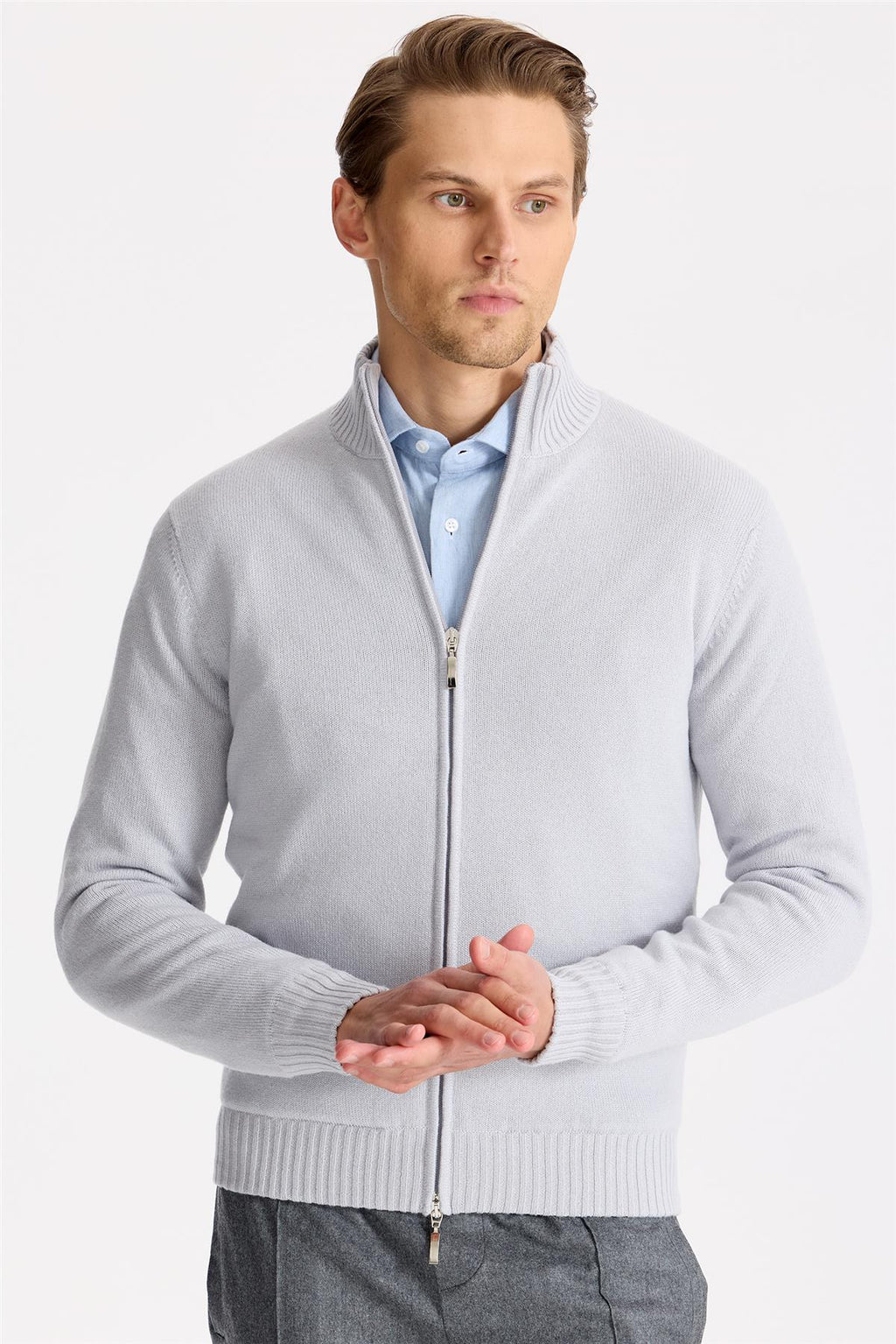 Gri Saf Kaşmir Triko Mont - Image 3