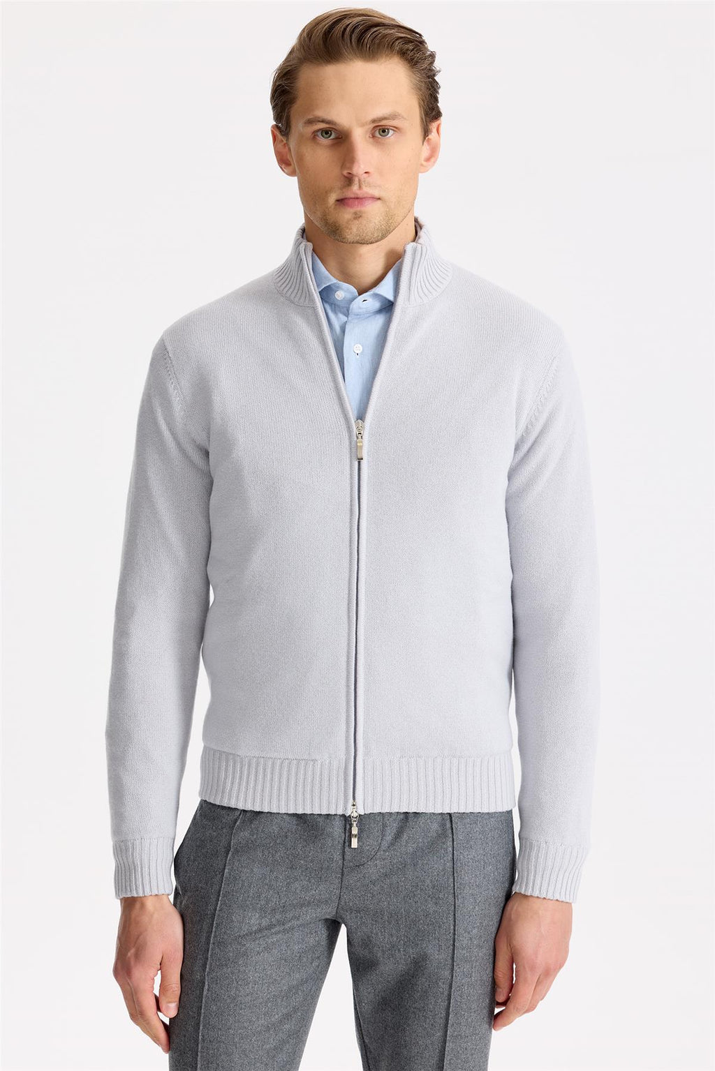 Gri Saf Kaşmir Triko Mont - Image 1