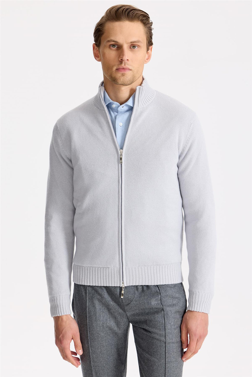 Gri Saf Kaşmir Triko Mont - Image 2