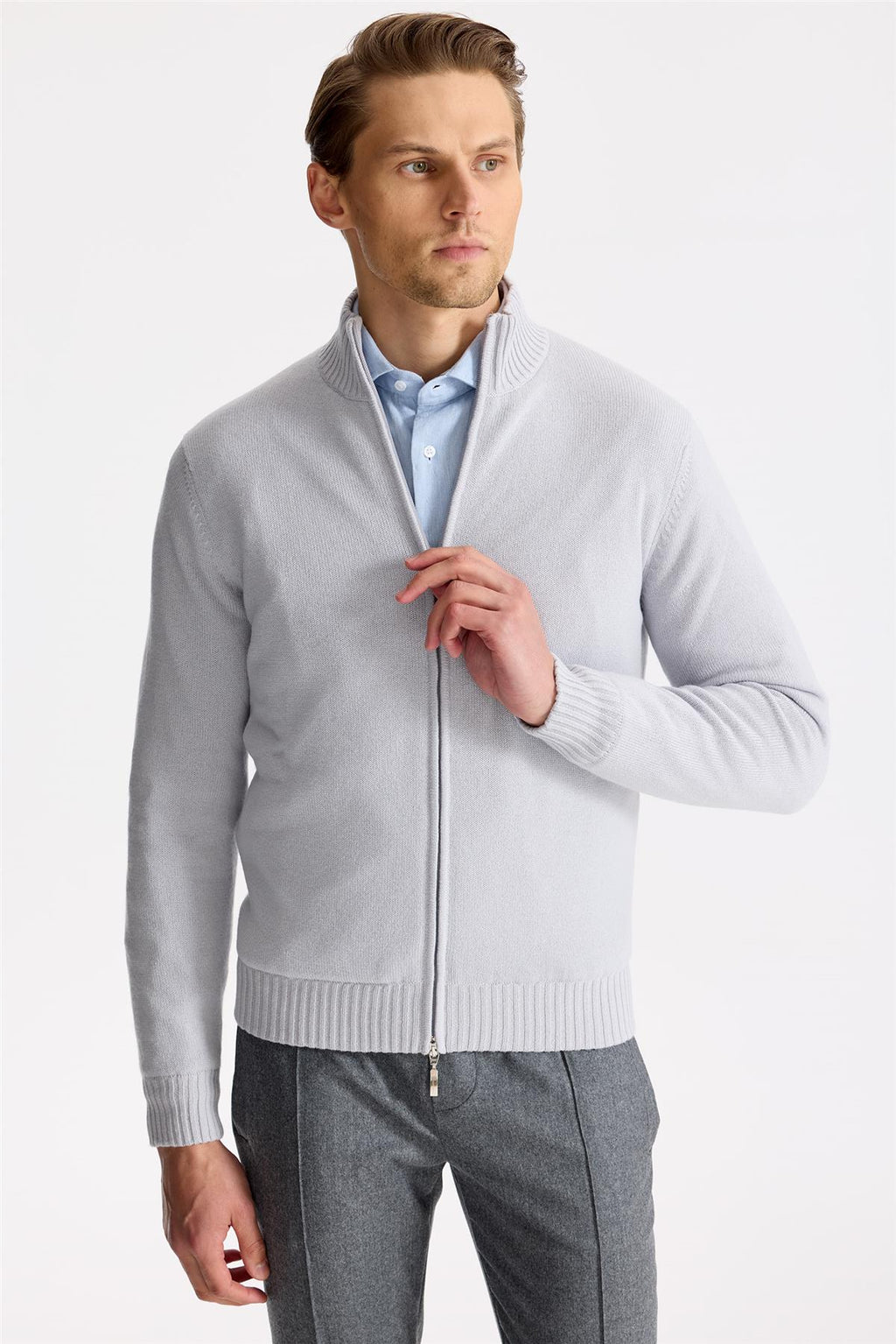 Gri Saf Kaşmir Triko Mont - Image 5