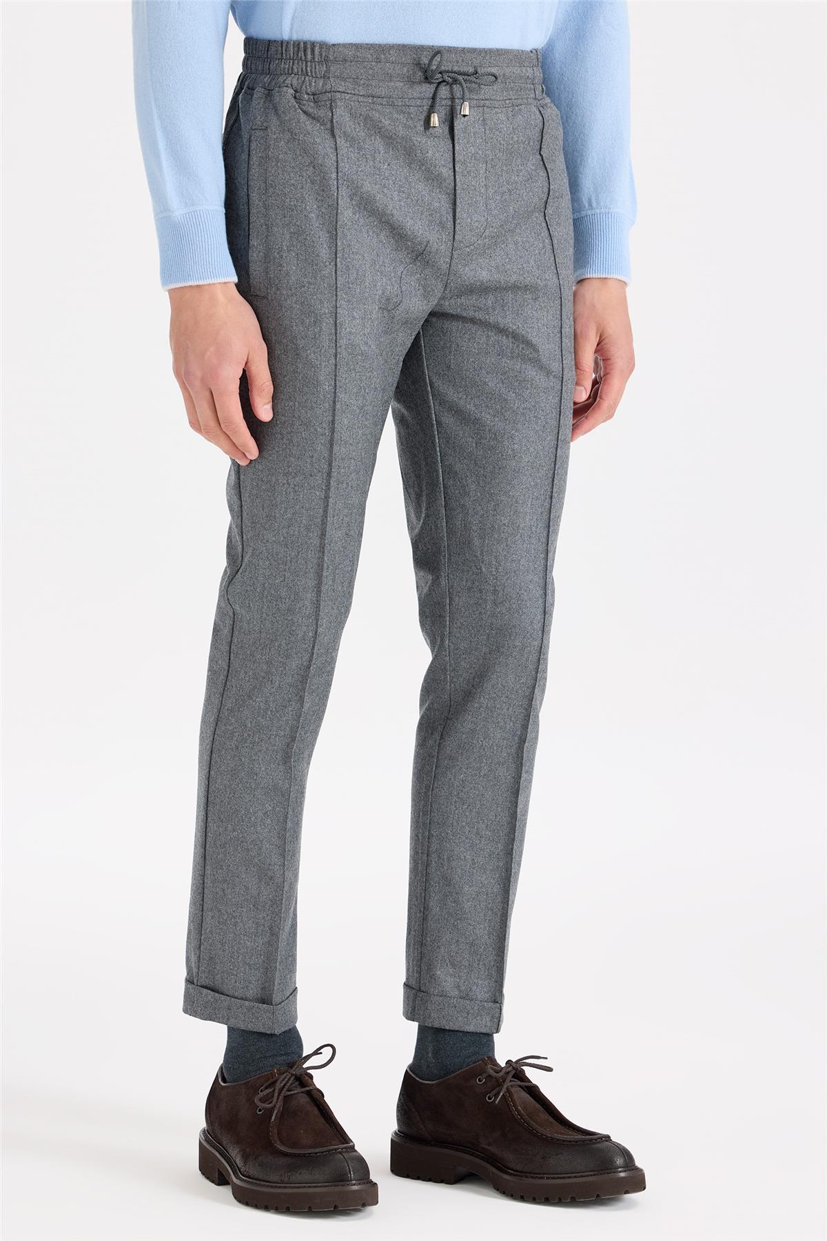 Gri Saf Yün Spor Pantolon - Image 4