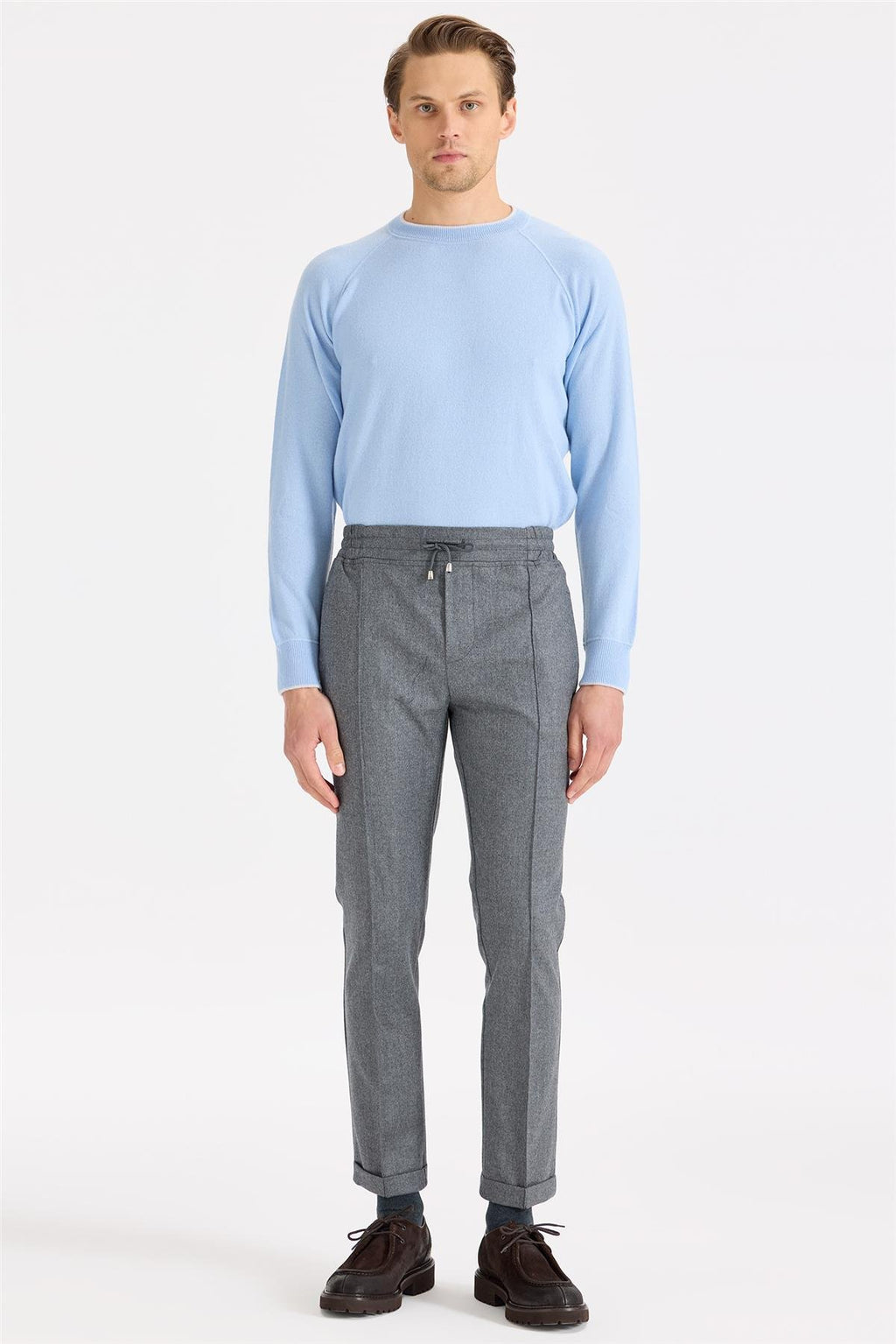 Gri Saf Yün Spor Pantolon - Image 1