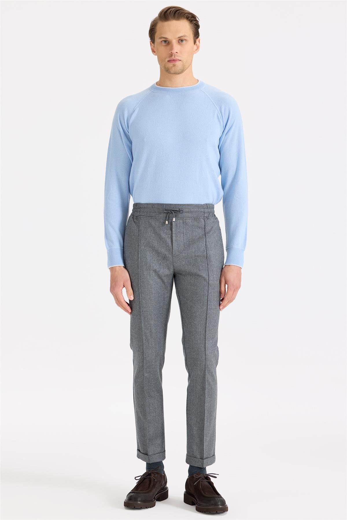 Gri Saf Yün Spor Pantolon - Image 1