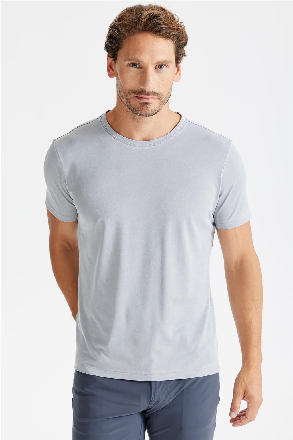 Gri Sıfır Yaka Oxford Teknik Kumaş T-Shirt - 4