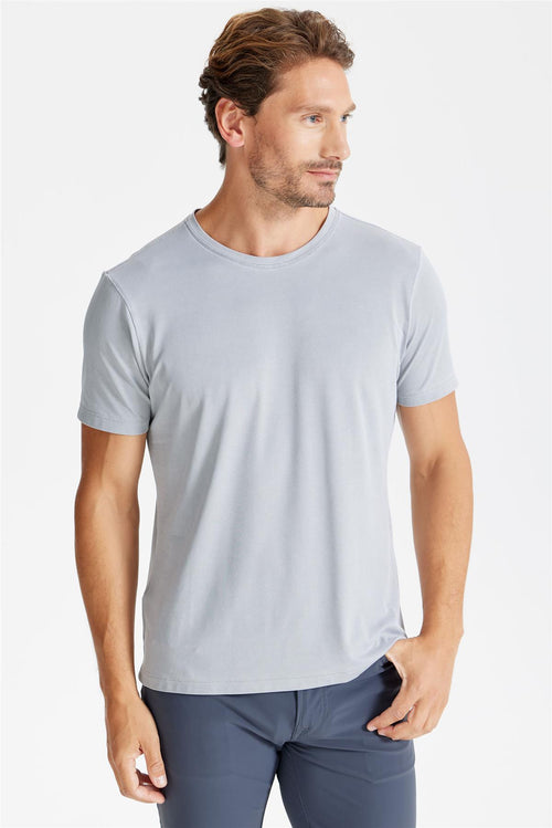 Gri Sıfır Yaka Oxford Teknik Kumaş T-Shirt - 1
