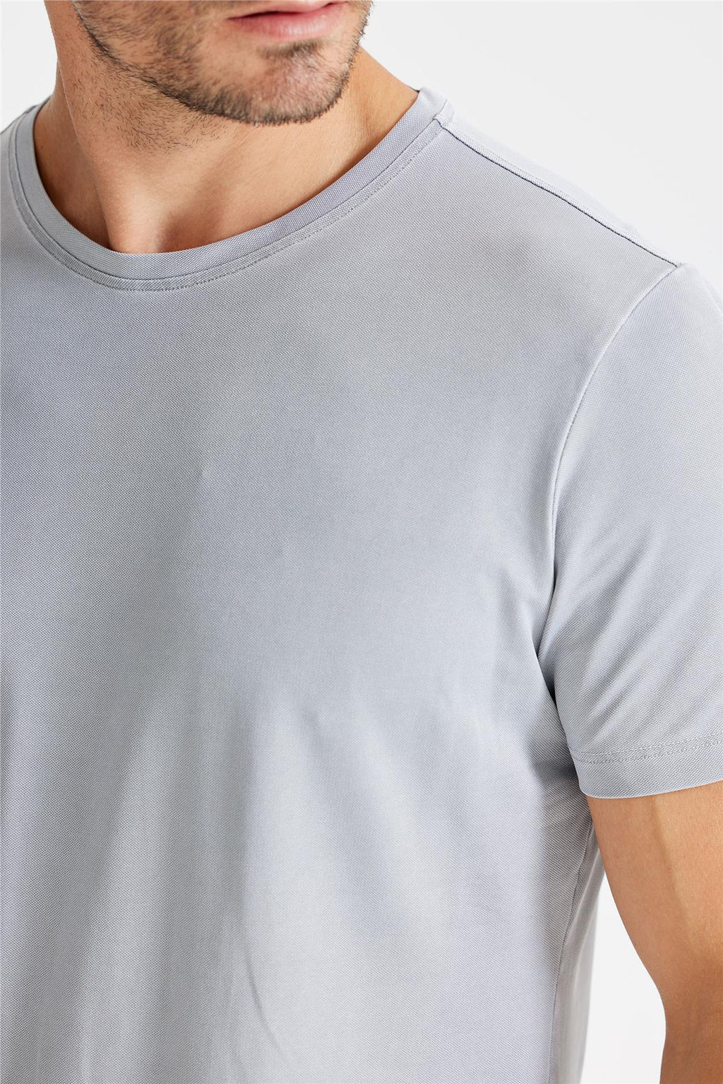 Gri Sıfır Yaka Oxford Teknik Kumaş T-Shirt - 5
