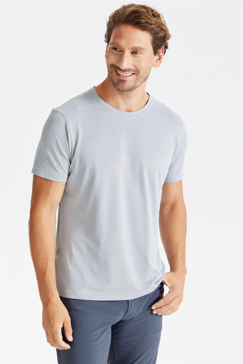 Gri Sıfır Yaka Oxford Teknik Kumaş T-Shirt - 2