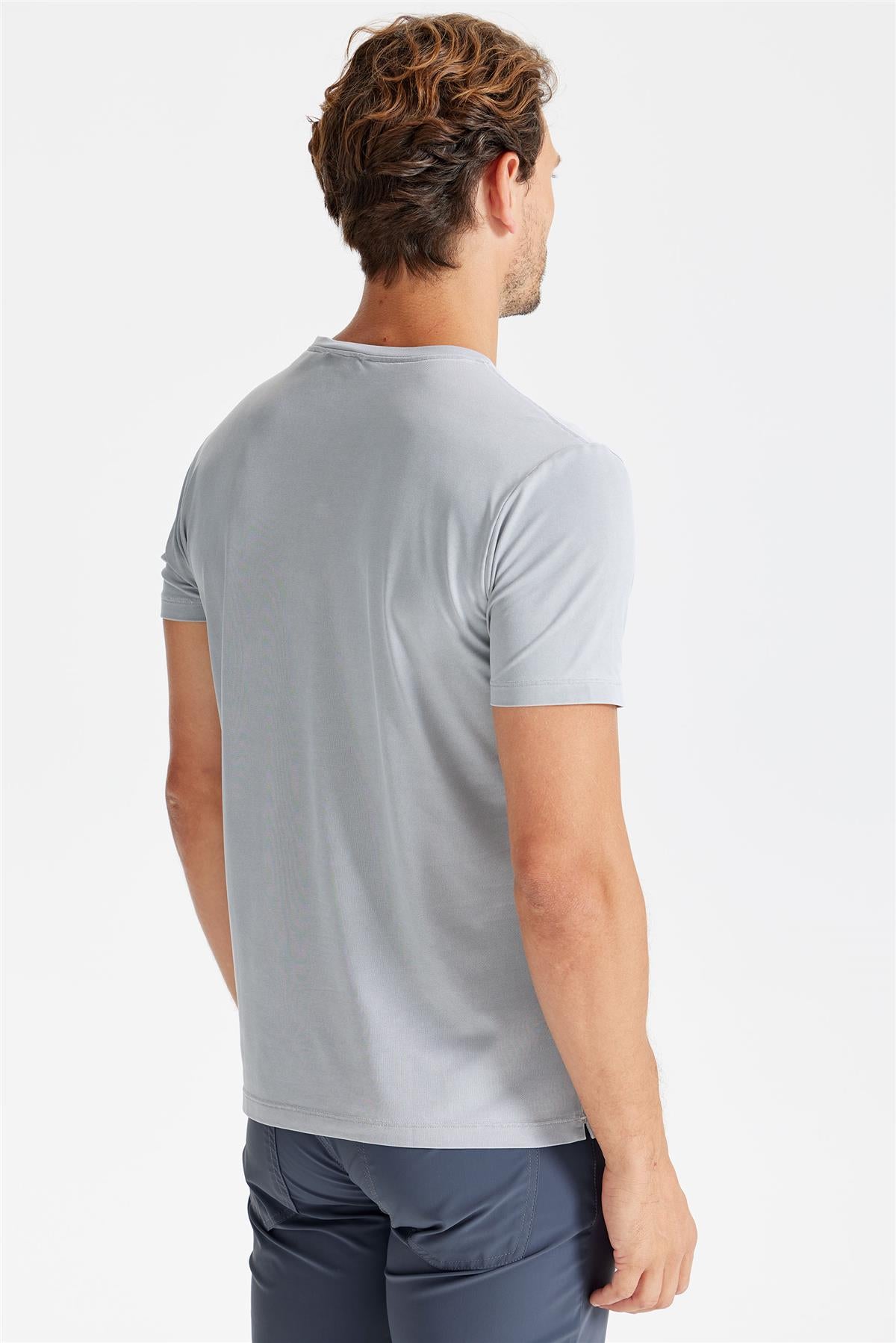 Gri Sıfır Yaka Oxford Teknik Kumaş T-Shirt - 6