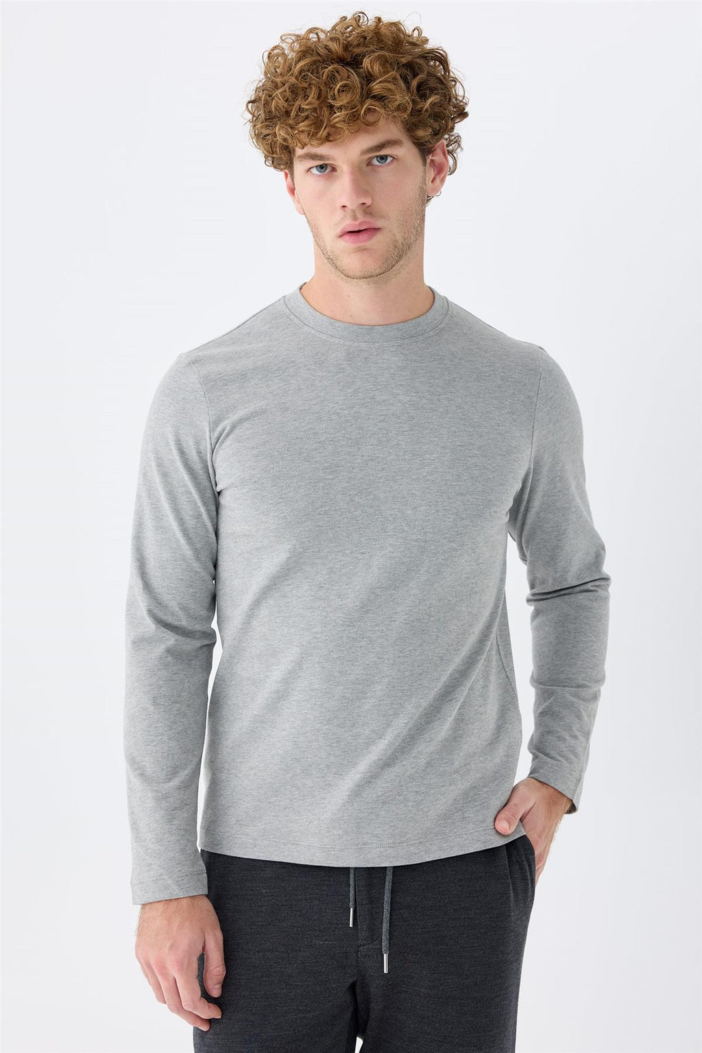 Gri Sıfır Yaka Pamuk Sweatshirt - Image 2