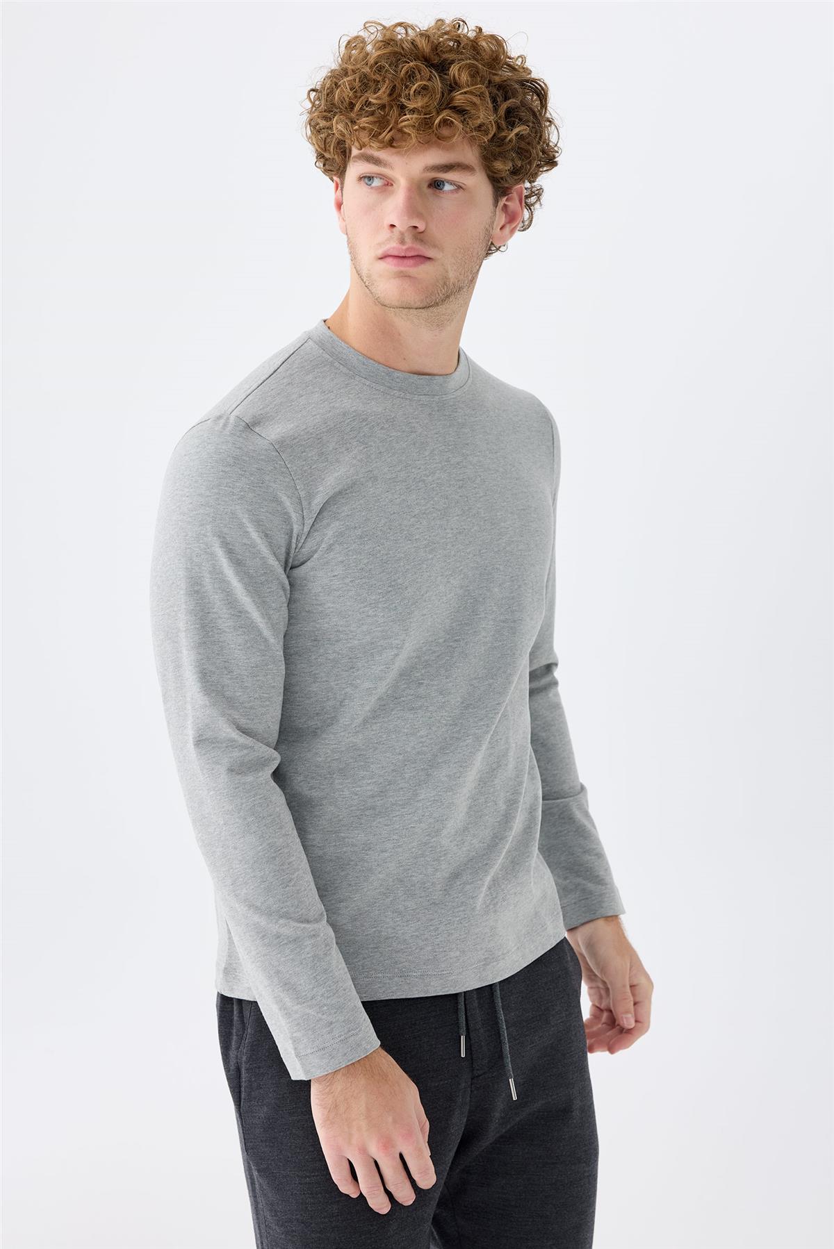 Gri Sıfır Yaka Pamuk Sweatshirt - Image 4