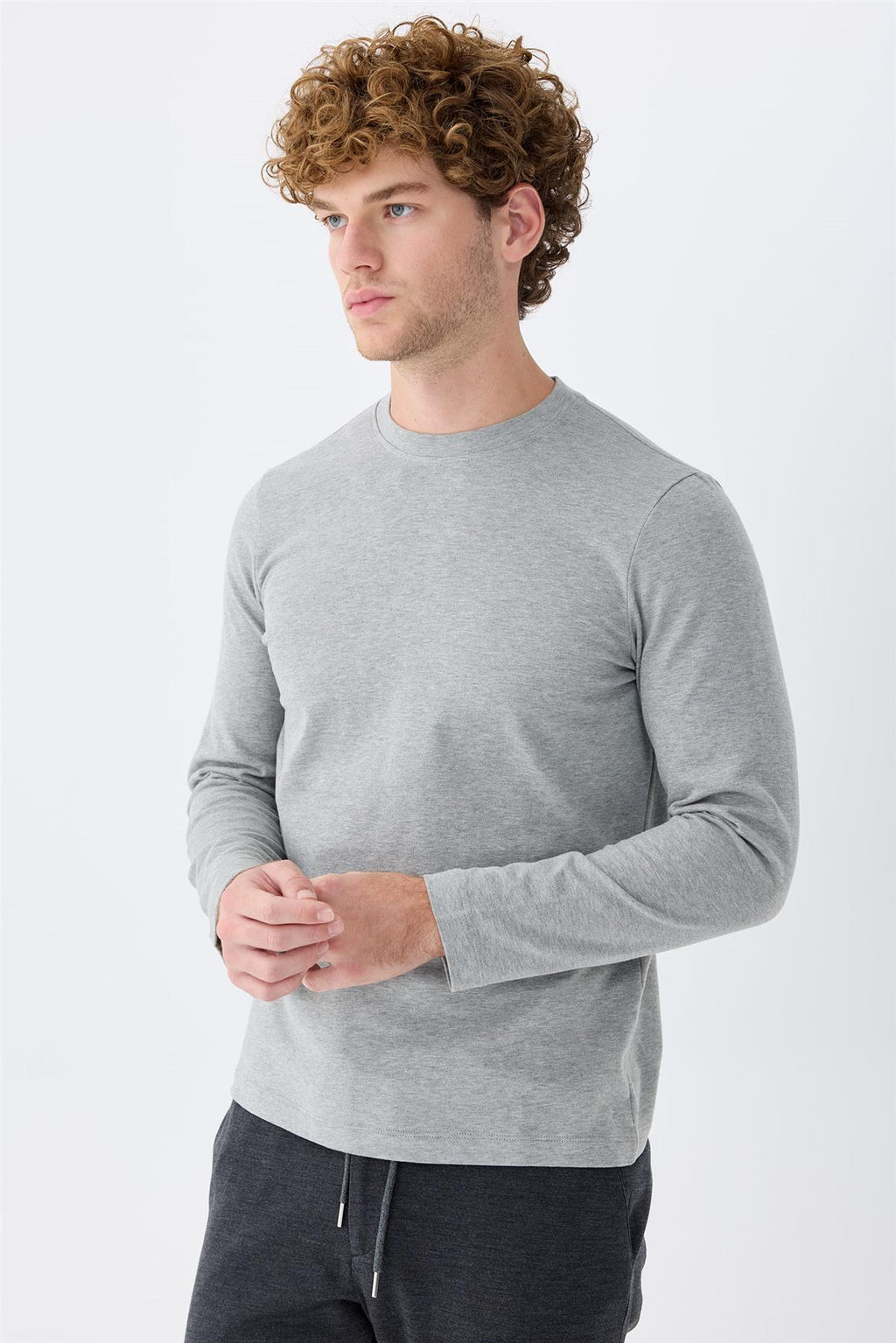 Gri Sıfır Yaka Pamuk Sweatshirt - Image 3