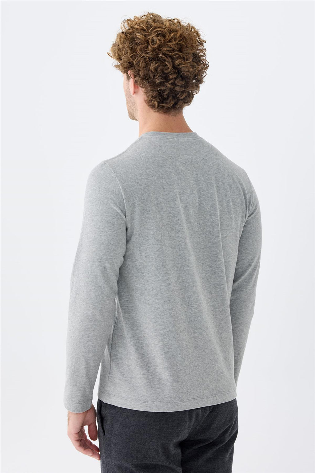 Gri Sıfır Yaka Pamuk Sweatshirt - 6