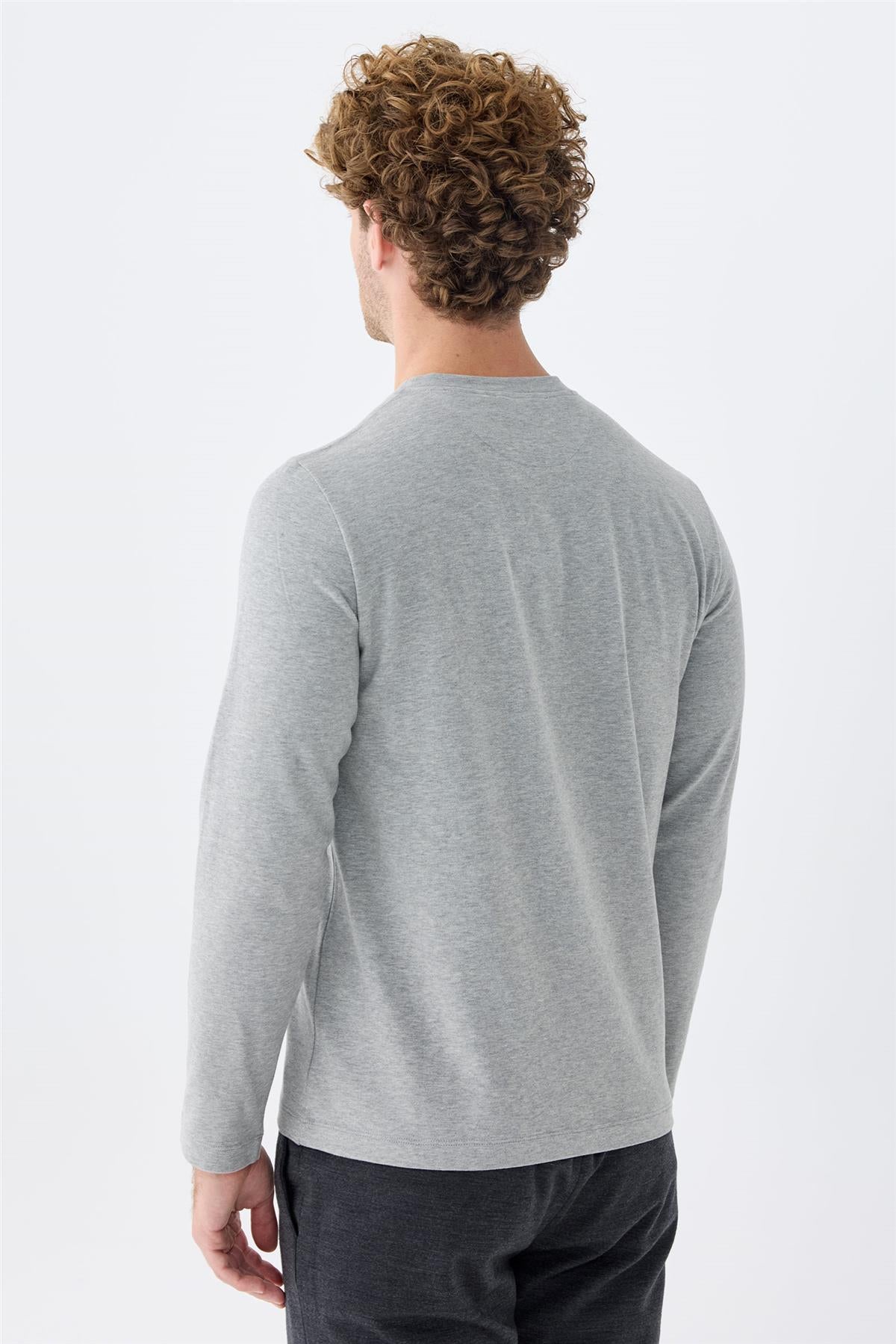 Gri Sıfır Yaka Pamuk Sweatshirt - 6