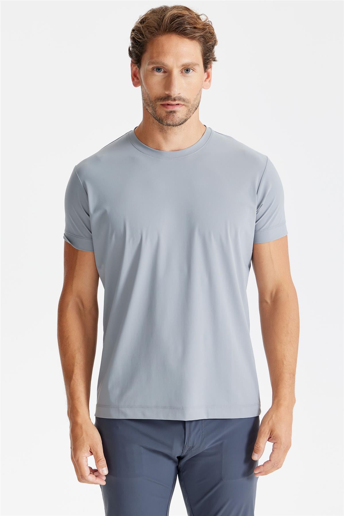 Gri Sıfır Yaka Teknik T-Shirt - 1