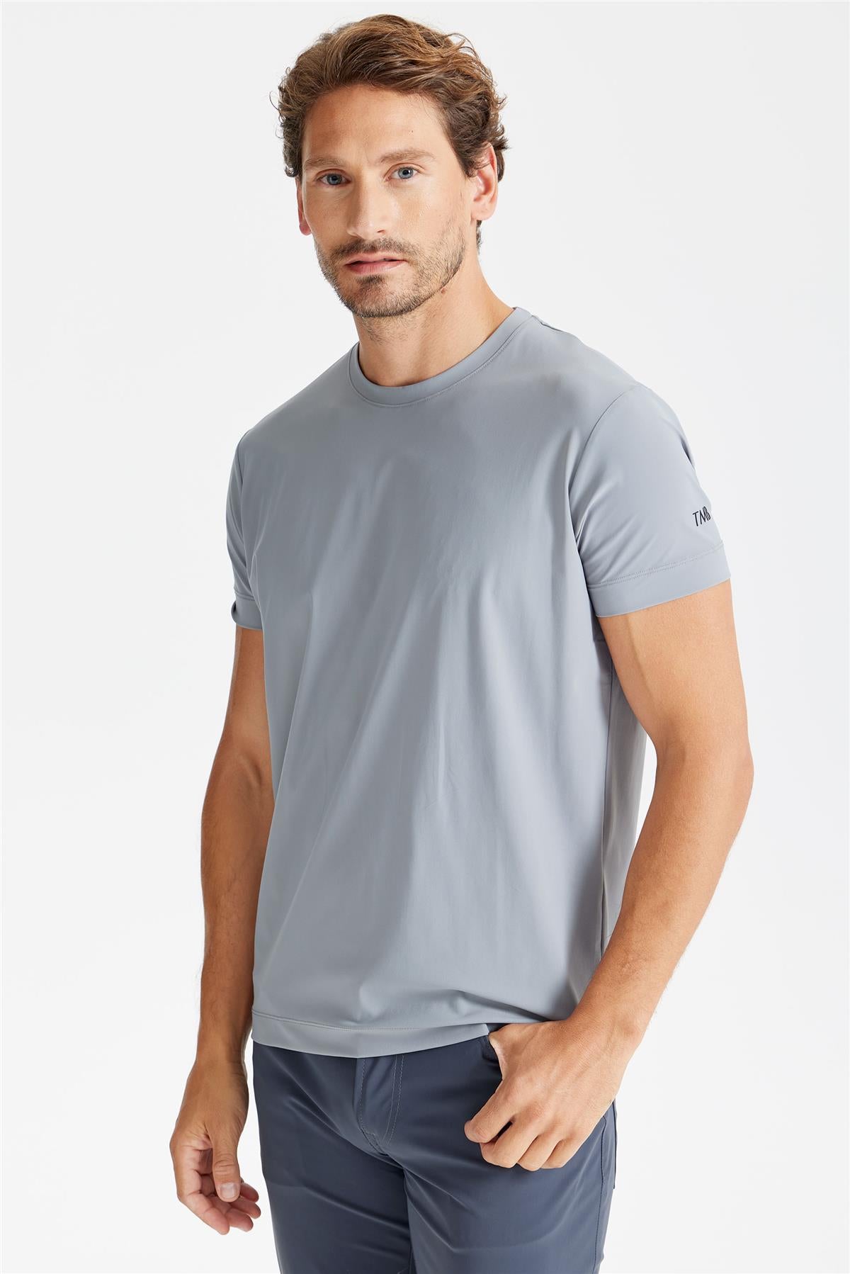 Gri Sıfır Yaka Teknik T-Shirt - 6