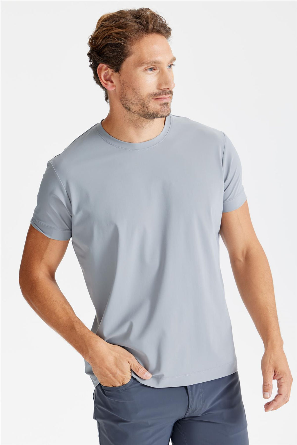 Gri Sıfır Yaka Teknik T-Shirt - 3