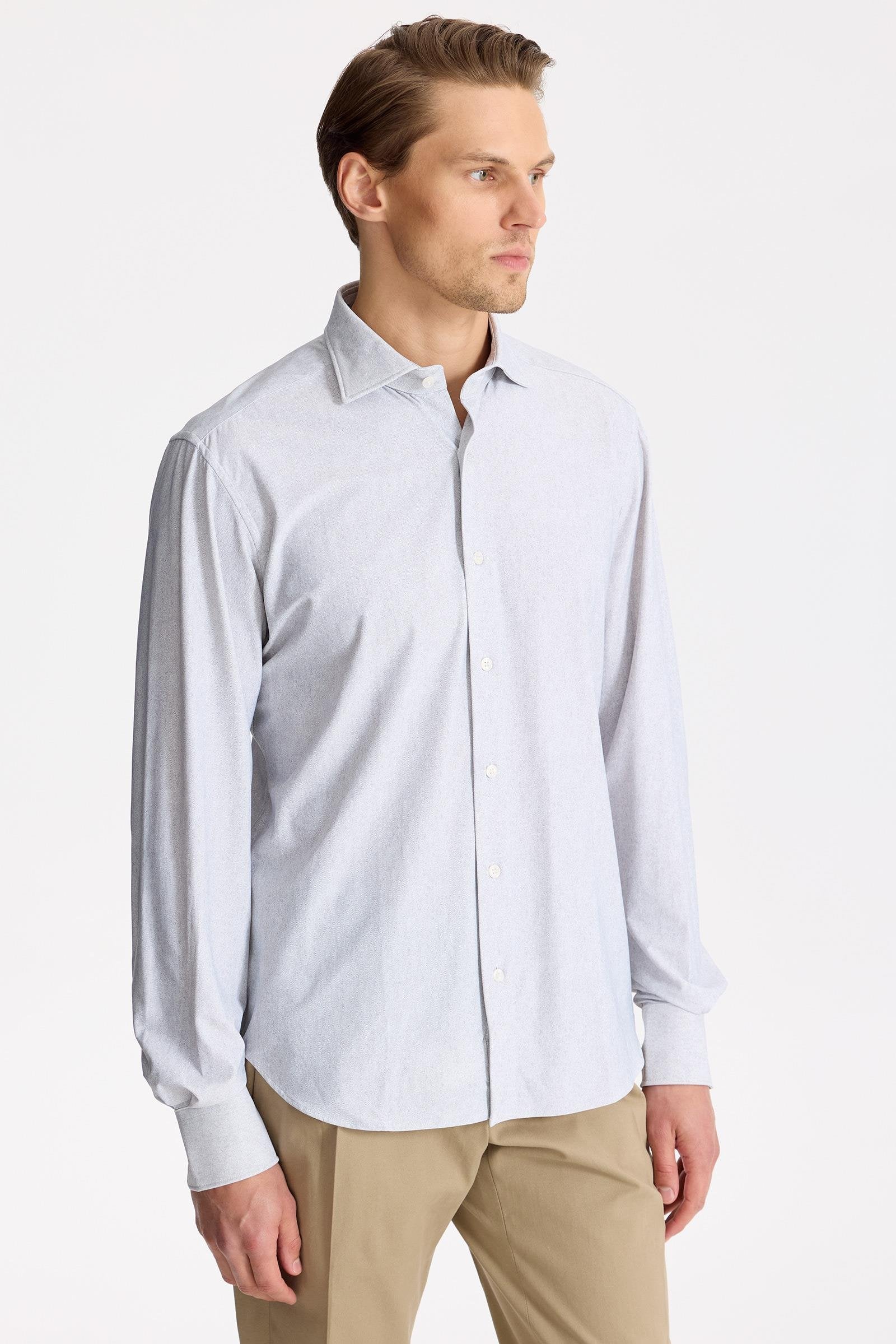 Gri Teknik Kumaş Gömlek - Image 5