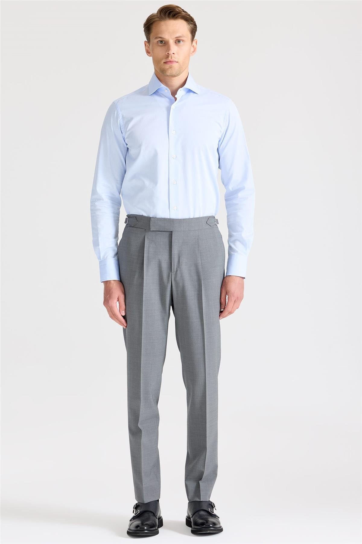 Gri Tokalı Yün Pantolon