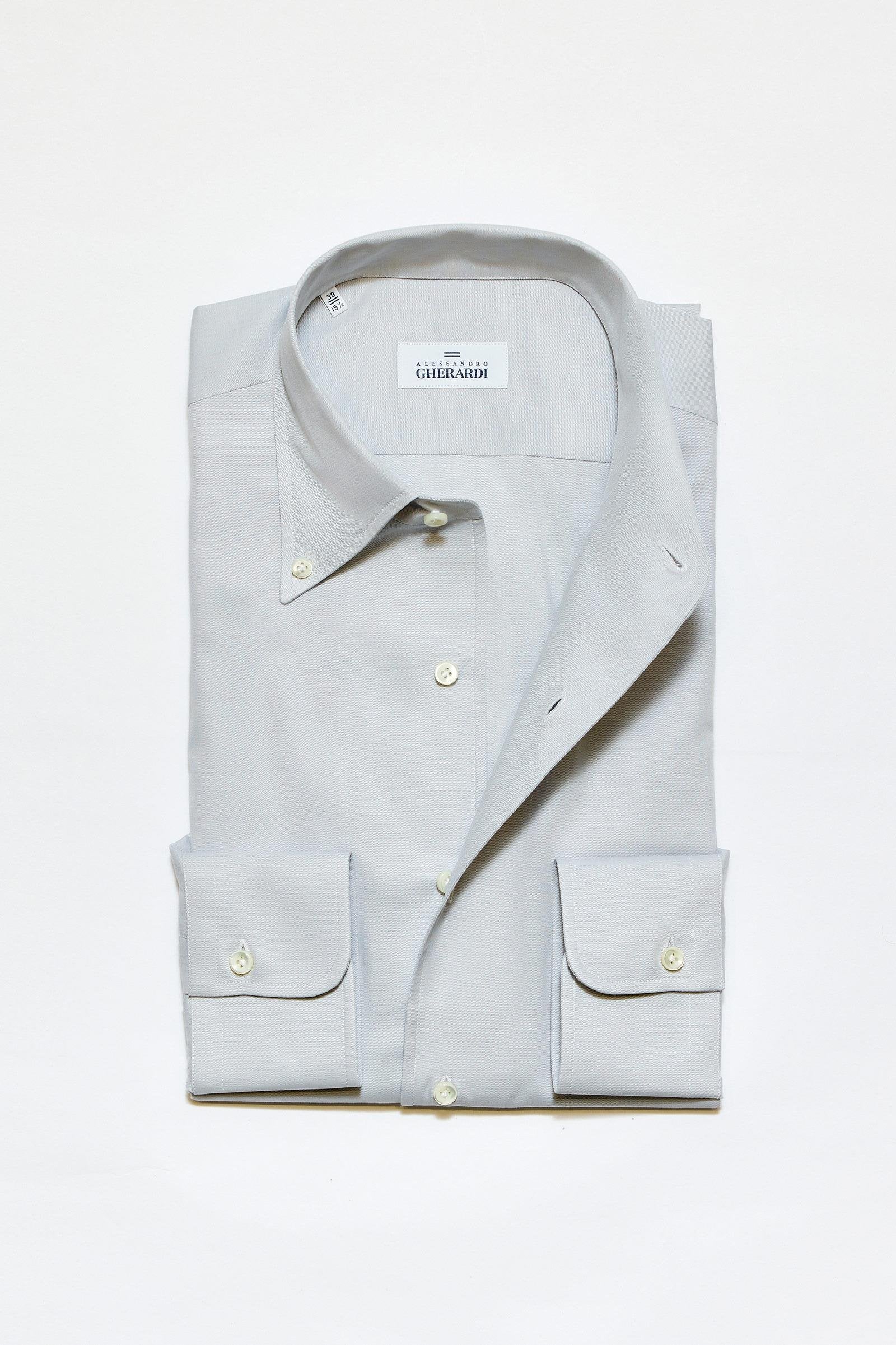 Gri Yaka Düğmeli One-Piece Pamuk Gömlek