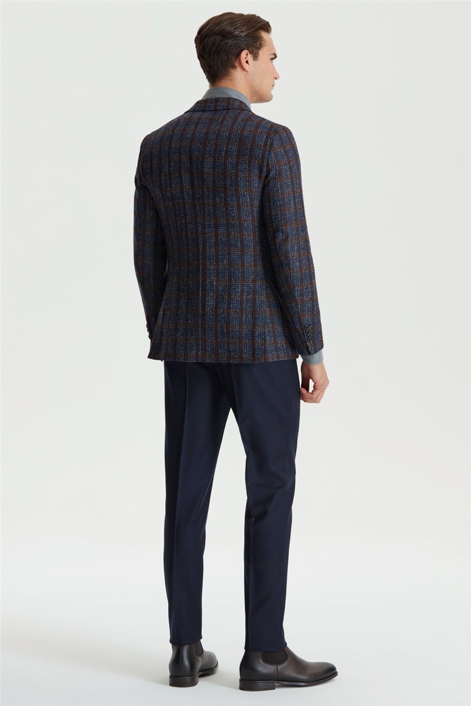 Kahve Ekose Lacivert Alpaka Ceket - Image 3