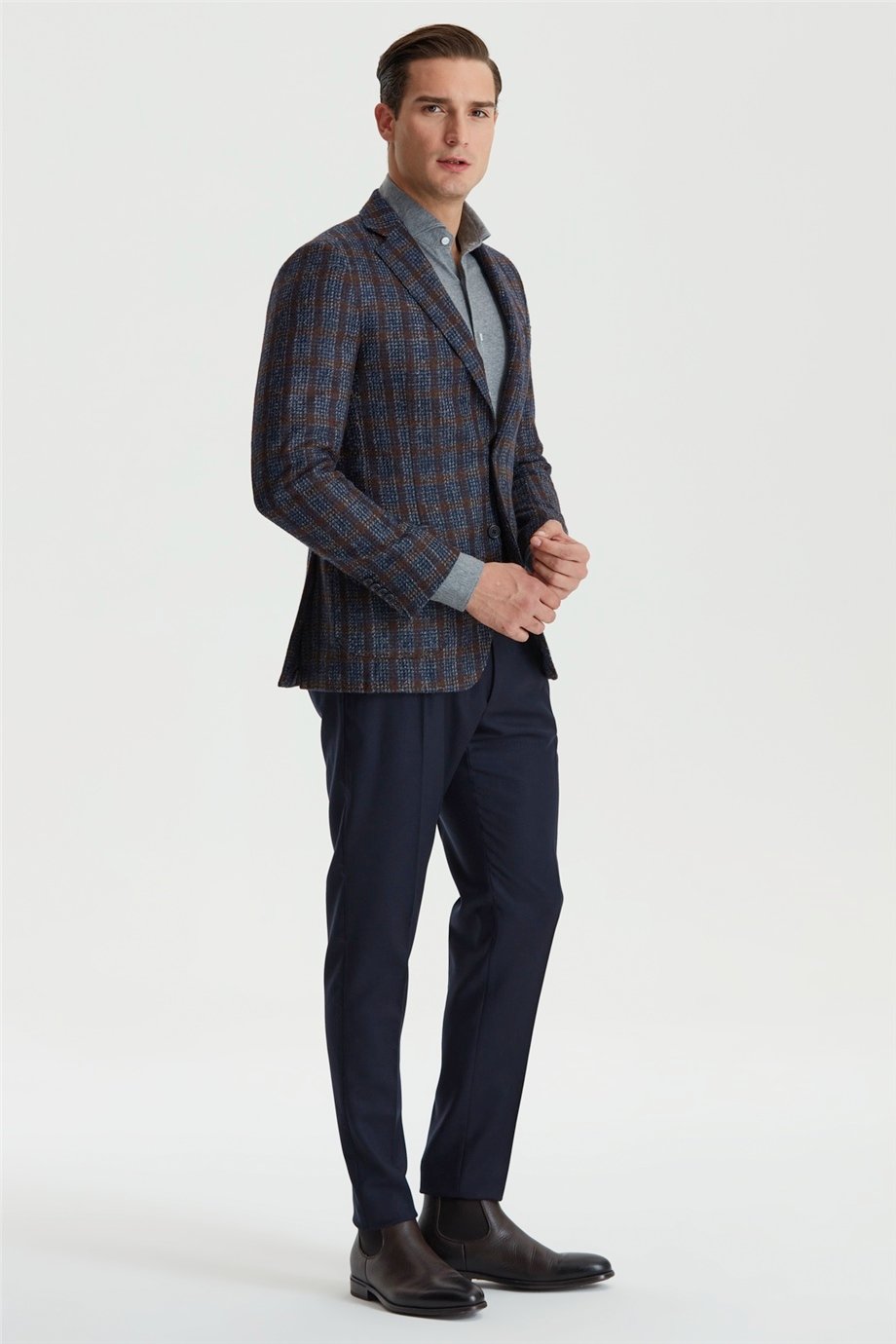 Kahve Ekose Lacivert Alpaka Ceket - Image 5