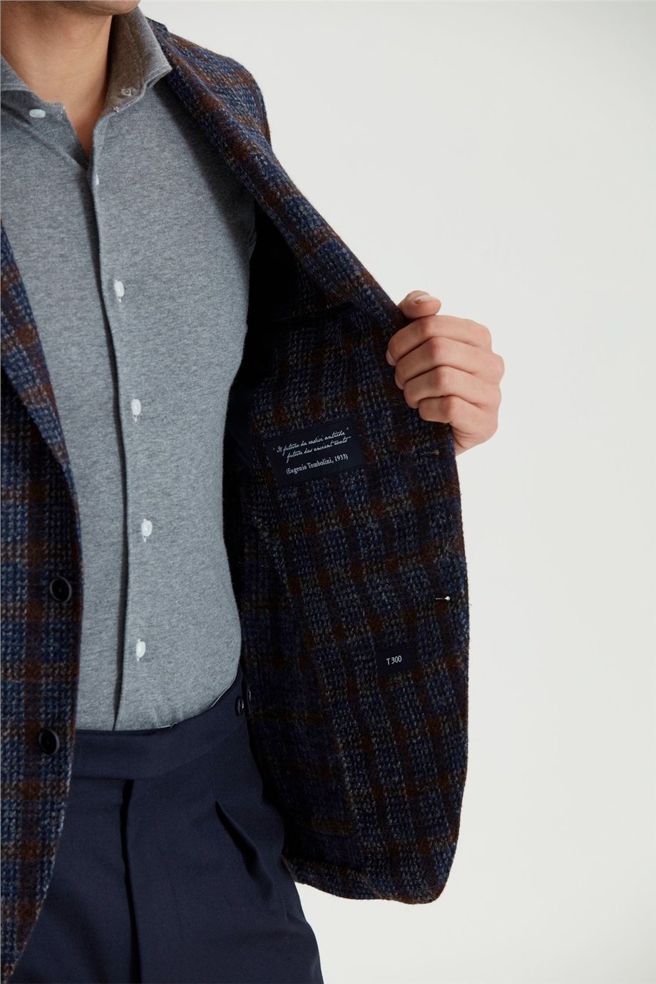 Kahve Ekose Lacivert Alpaka Ceket - Image 4