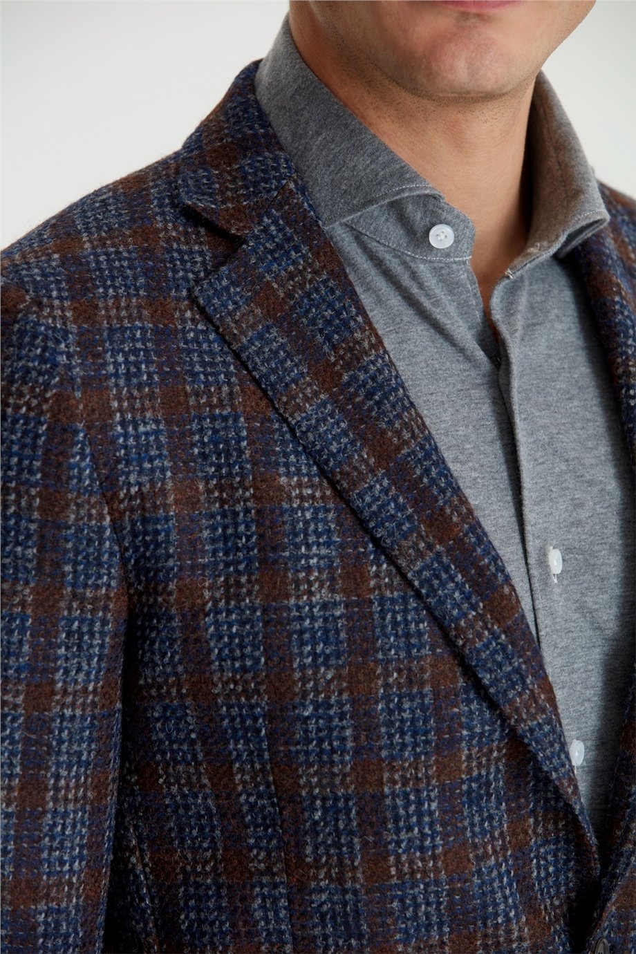 Kahve Ekose Lacivert Alpaka Ceket - Image 2