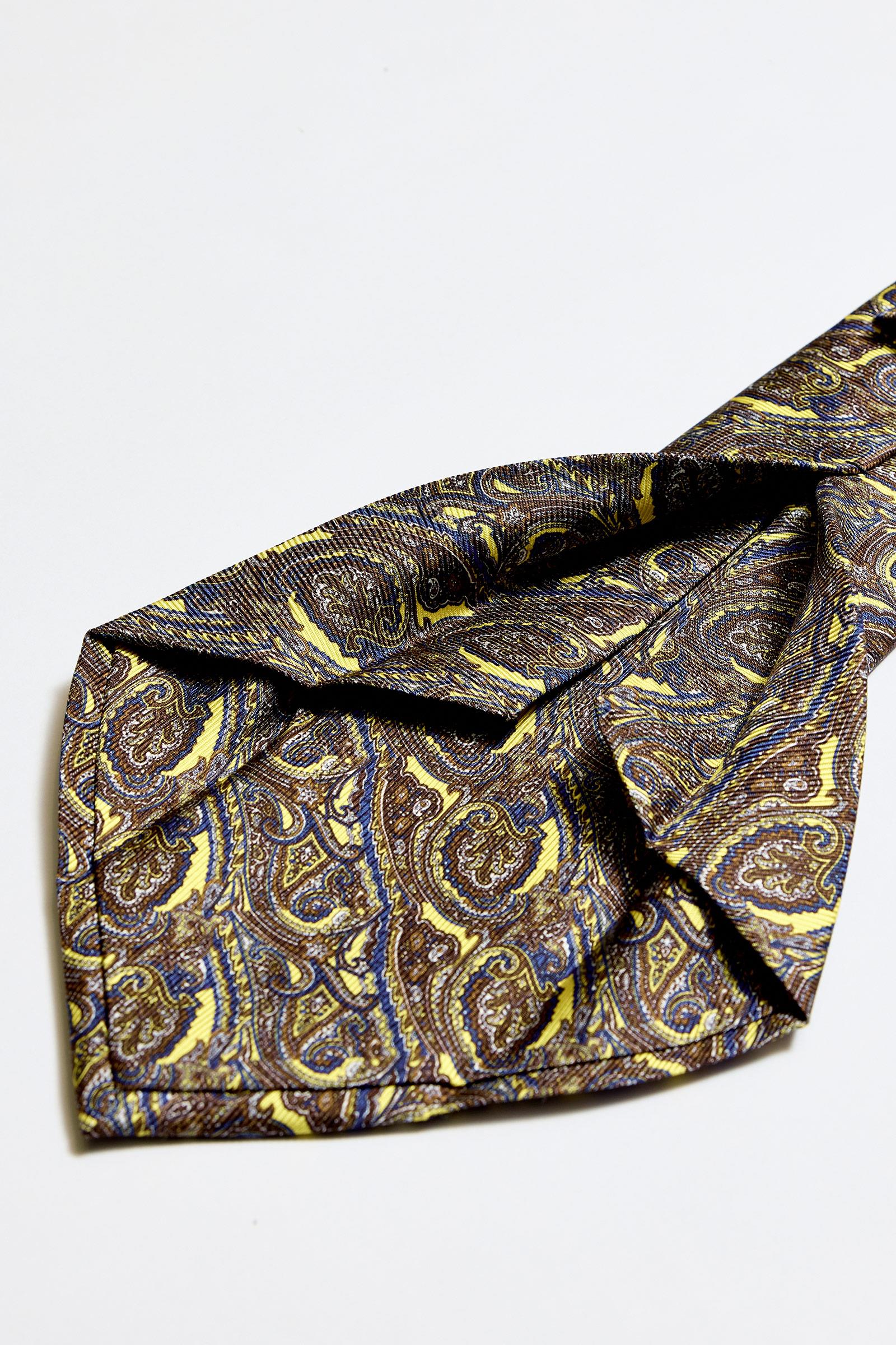 Kahve Sarı 5 Fold İpek Kravat