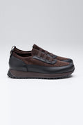 Kahverengi Bağcıksız Örgü Deri Sneaker - Image 1