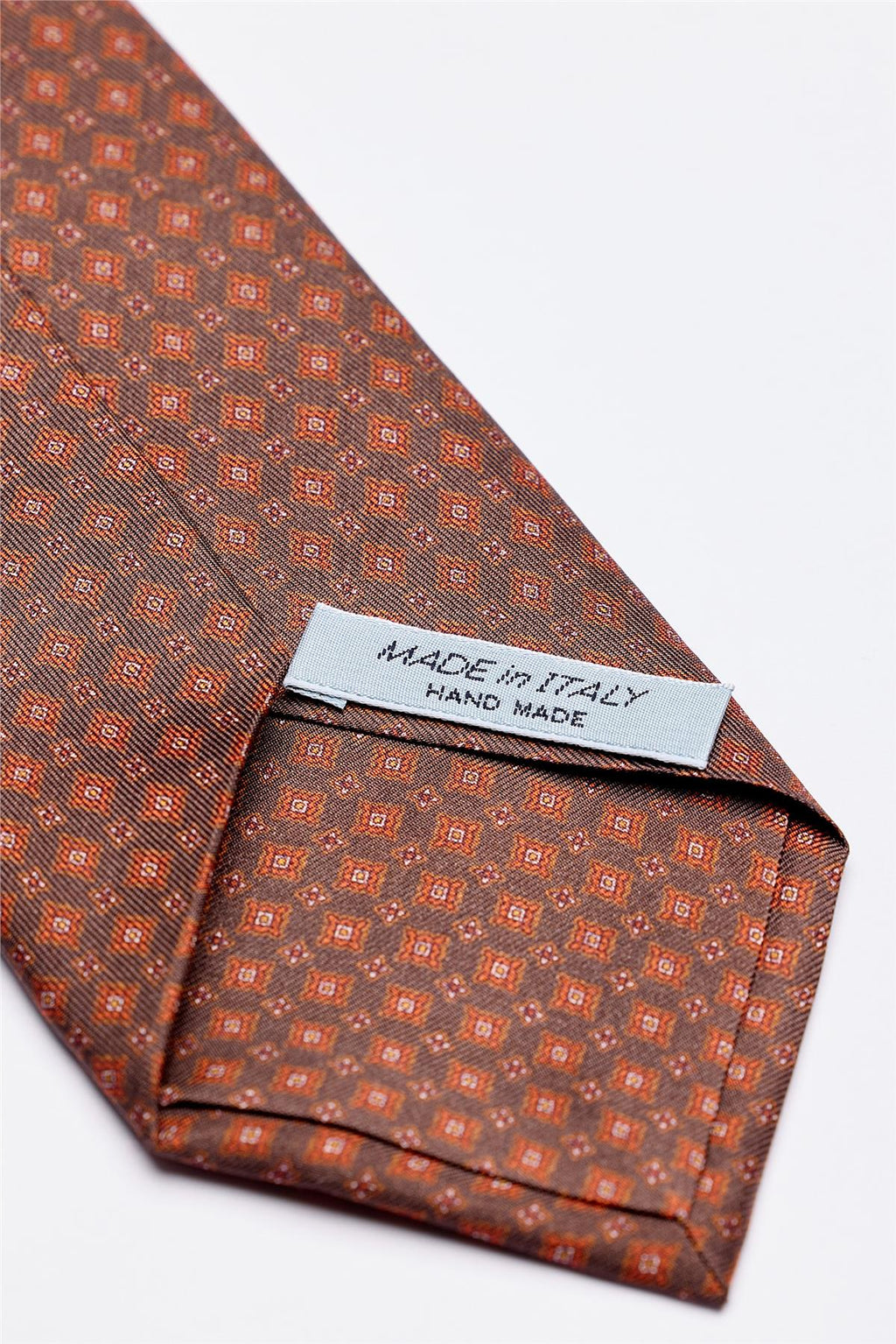 Kahverengi Desenli 7 Fold İpek Kravat - Image 4