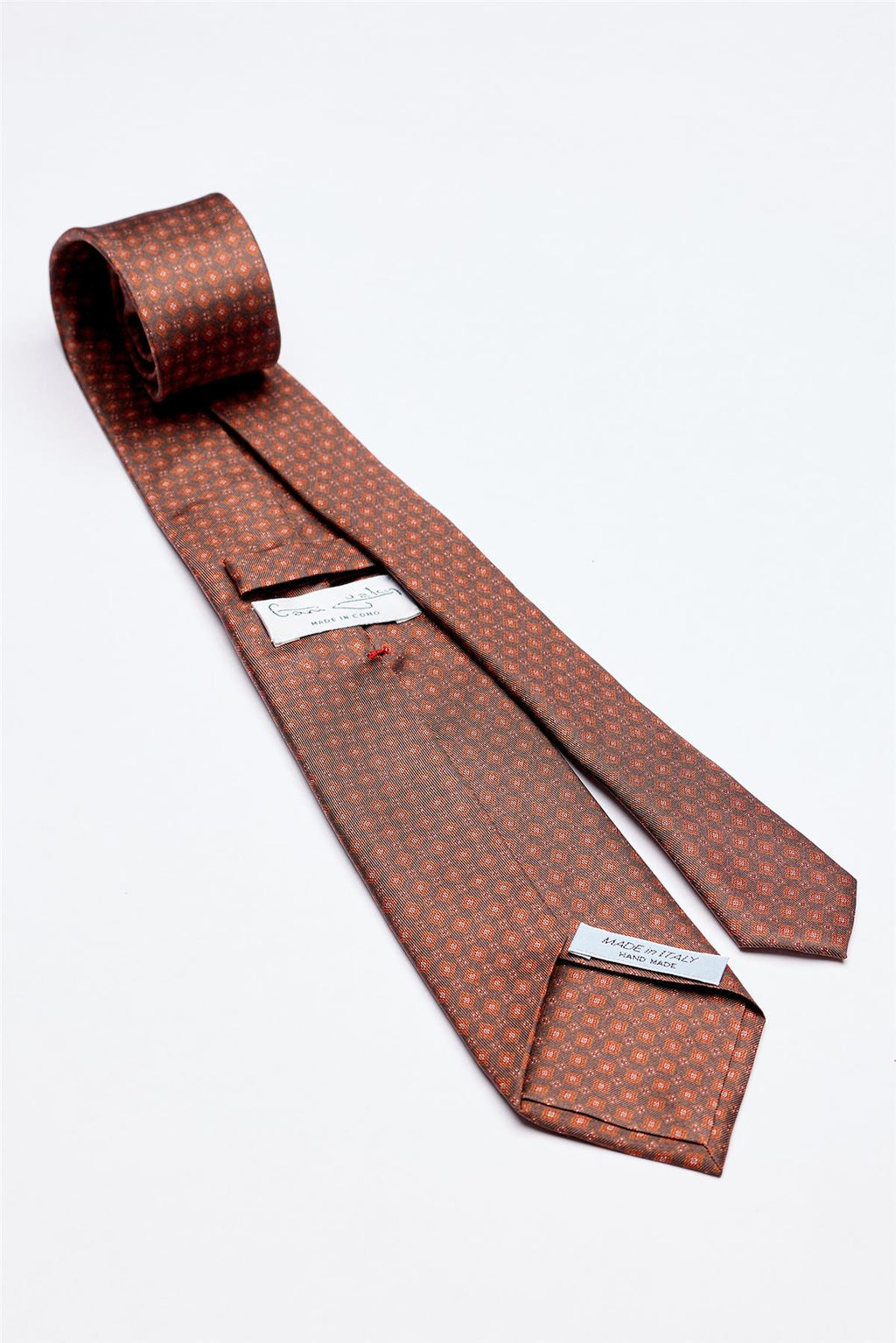 Kahverengi Desenli 7 Fold İpek Kravat - Image 2
