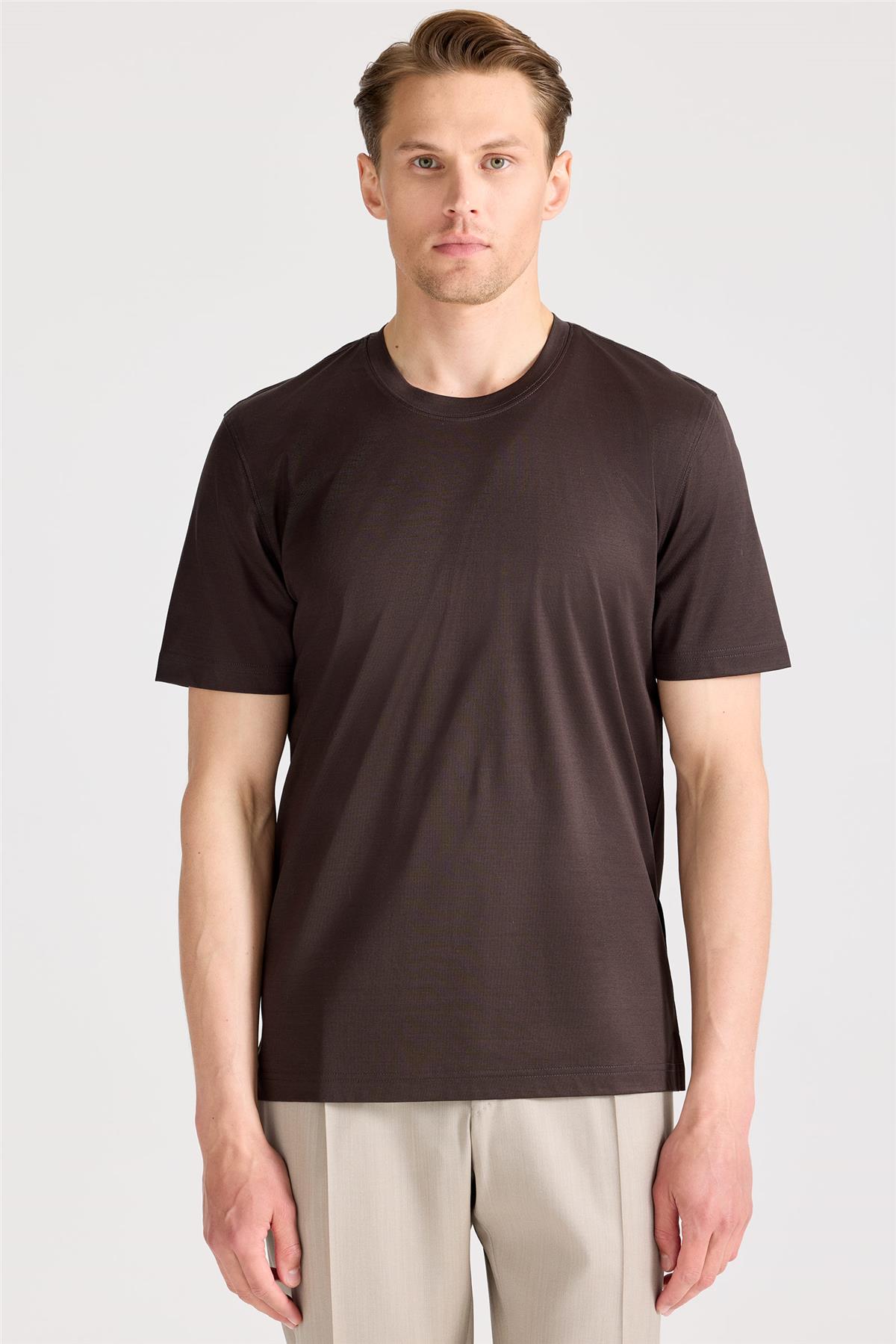 Kahverengi Filo Di Scozia Pamuk T-Shirt - Image 1