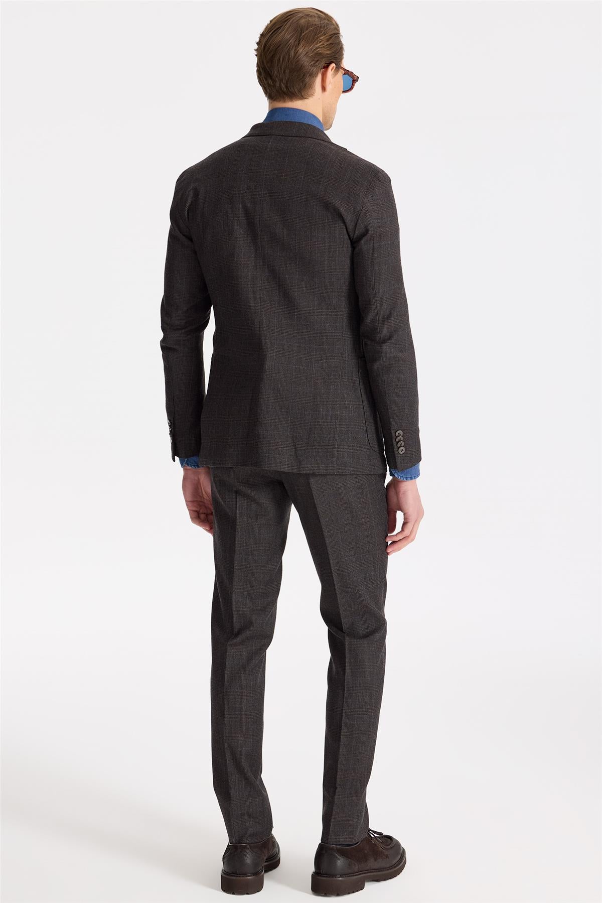 Kahverengi Flanel Yün Takım Elbise - Image 5