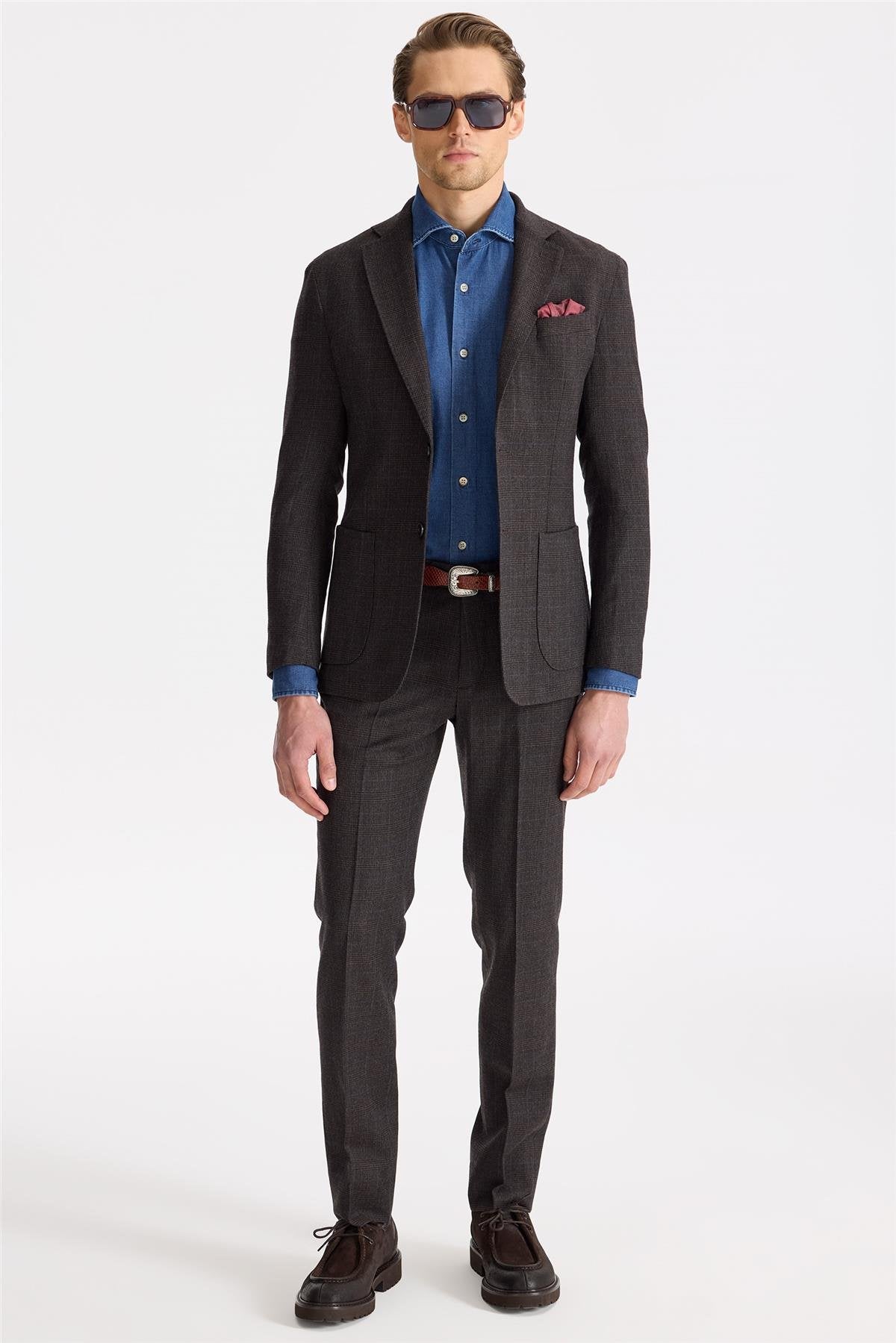 Kahverengi Flanel Yün Takım Elbise - Image 1