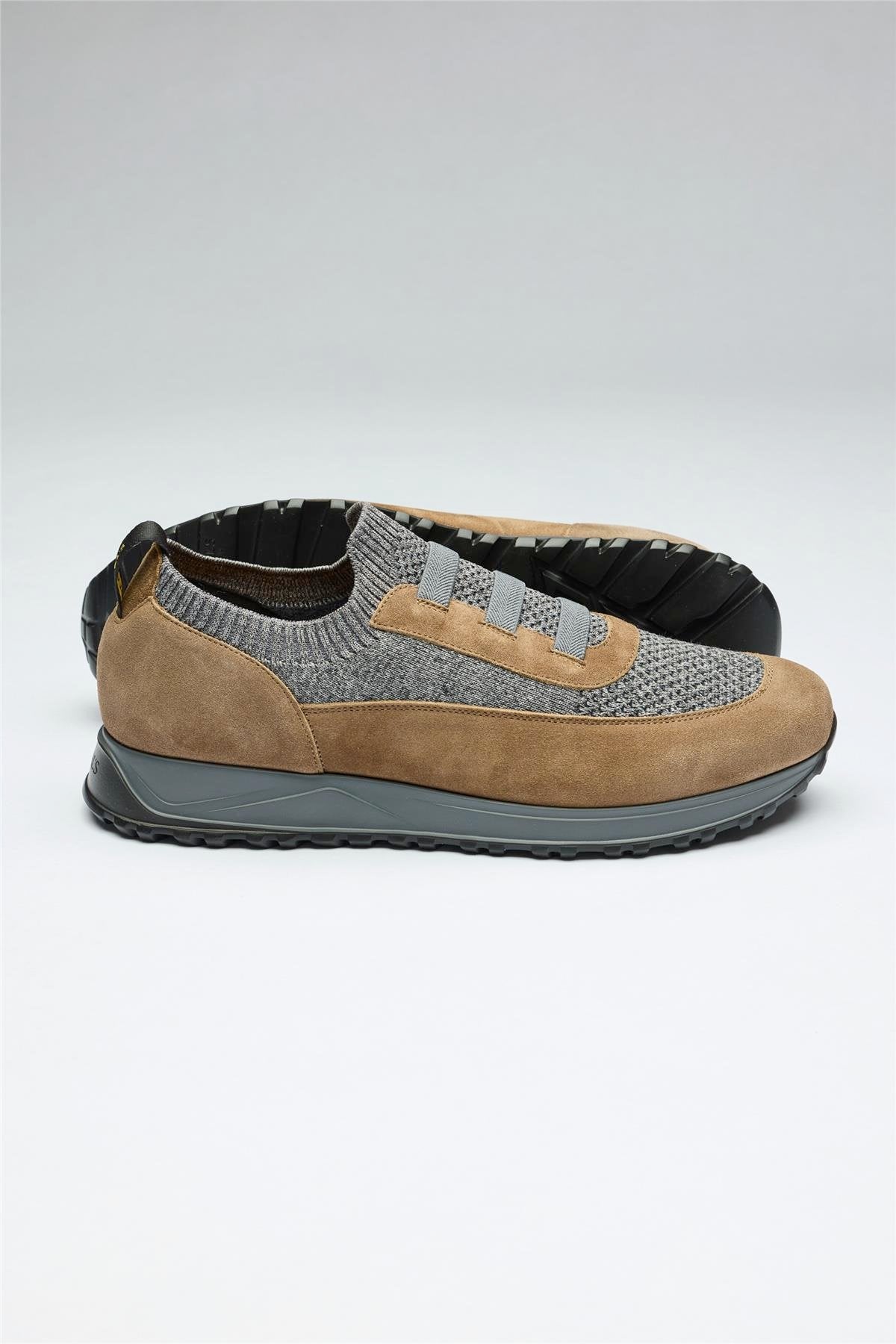Kahverengi Gri Bağcıksız Örgü Deri Sneaker - Image 2