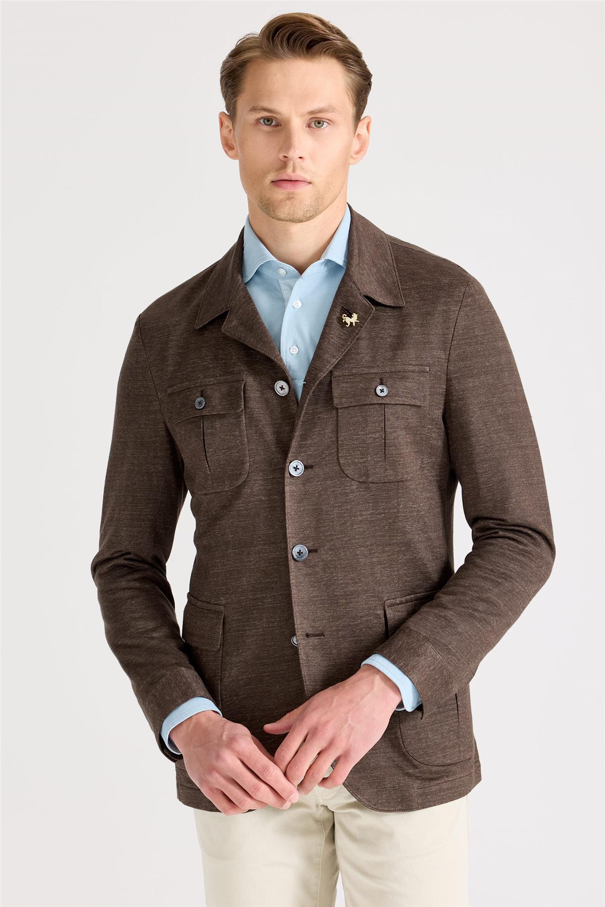 Kahverengi Keten Safari Ceket - Image 3