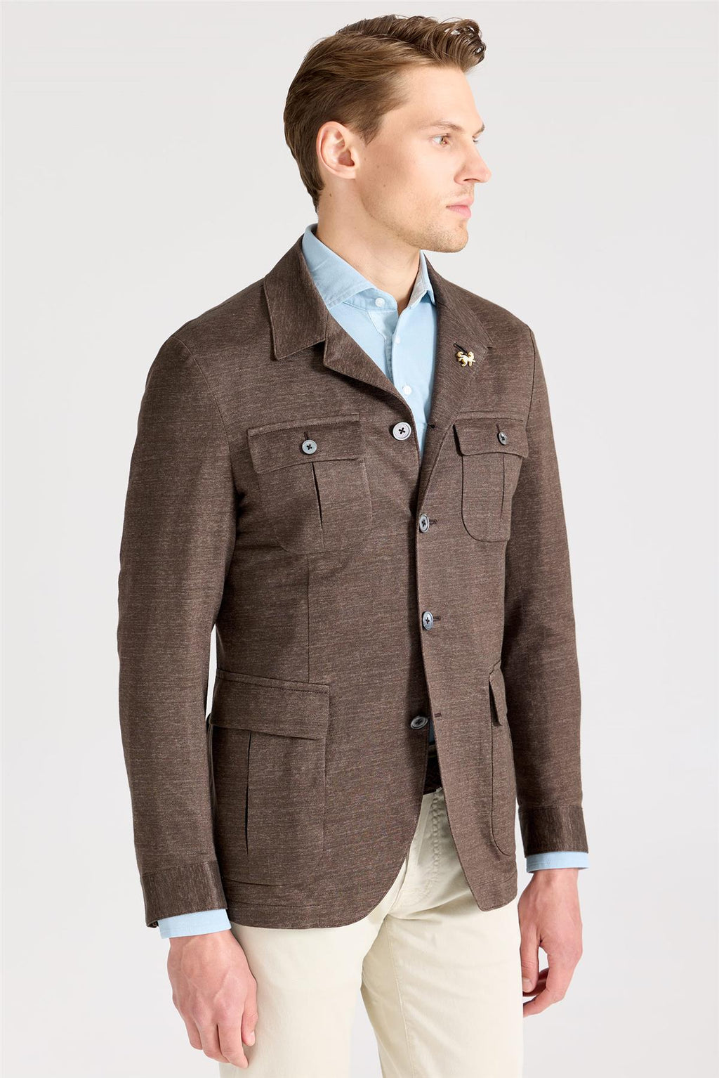 Kahverengi Keten Safari Ceket - Image 5