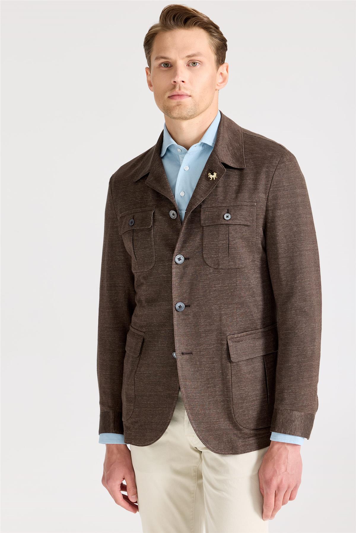 Kahverengi Keten Safari Ceket - Image 4
