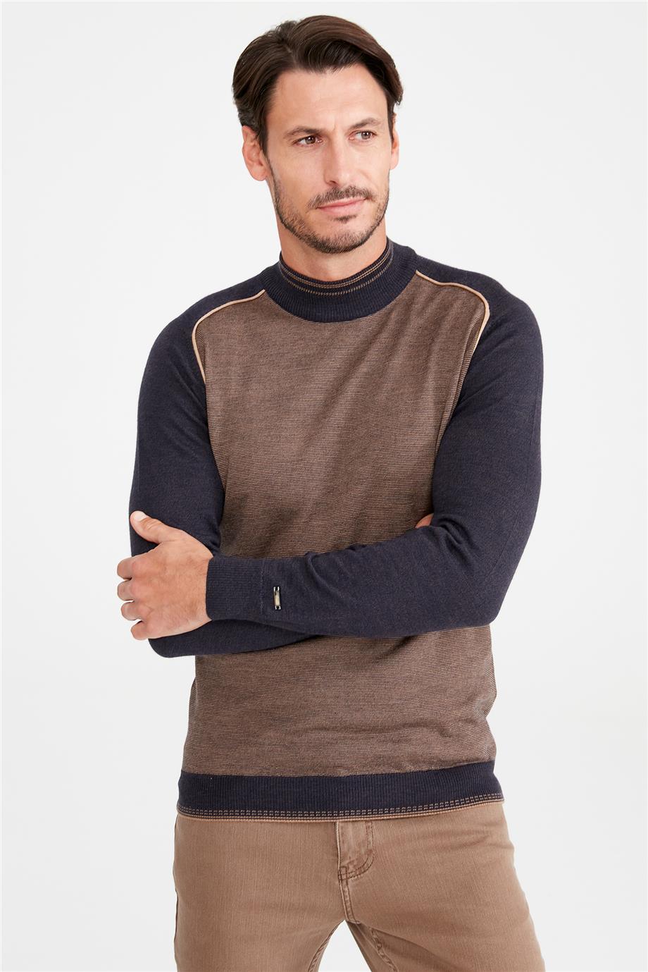 Kahverengi Lacivert Yarım Balıkçı Yün Triko - Image 3