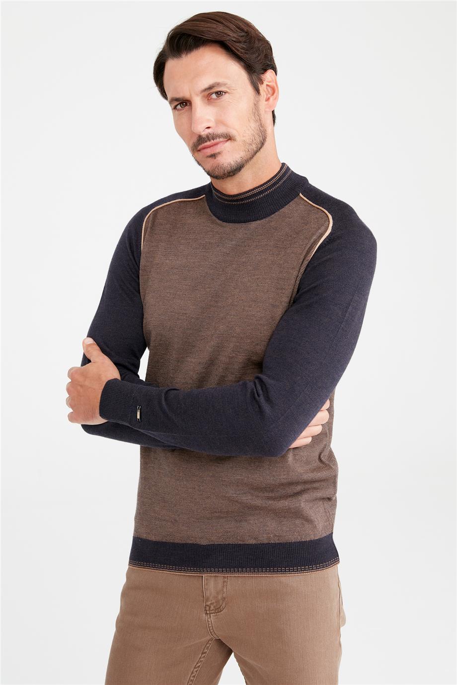 Kahverengi Lacivert Yarım Balıkçı Yün Triko - Image 4