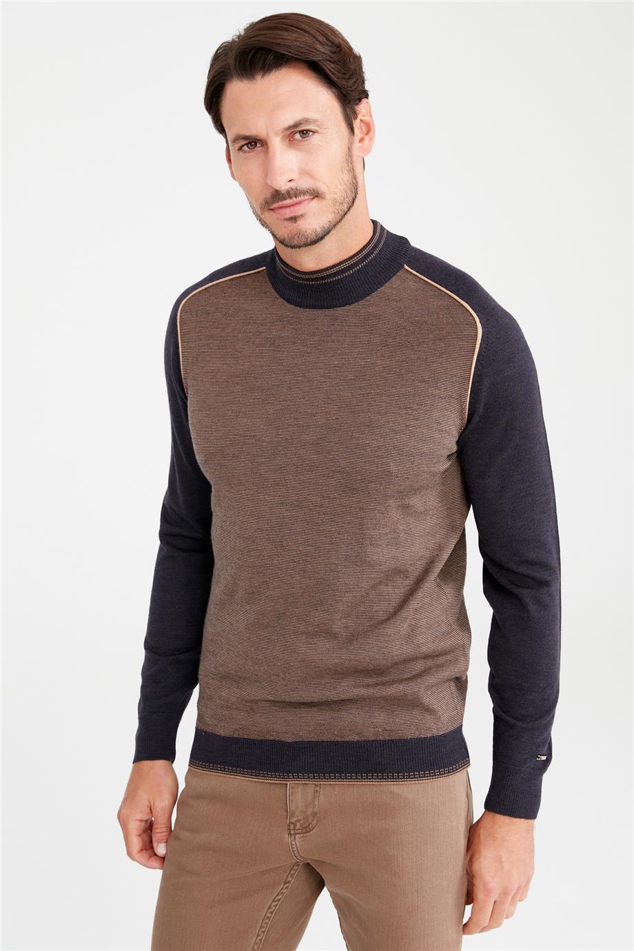 Kahverengi Lacivert Yarım Balıkçı Yün Triko - Image 5