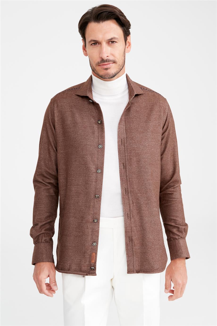 Kahverengi Pamuk Dış Gömlek - Image 1