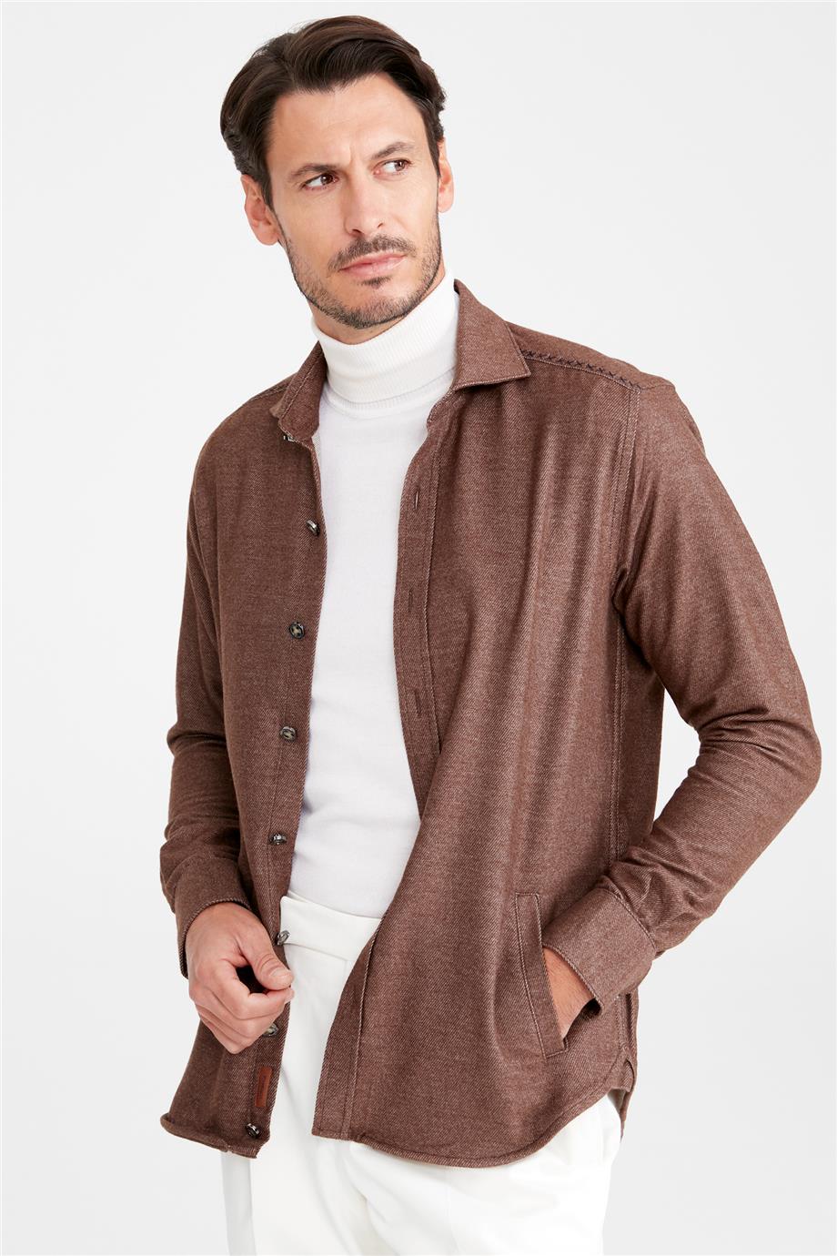 Kahverengi Pamuk Dış Gömlek - Image 5