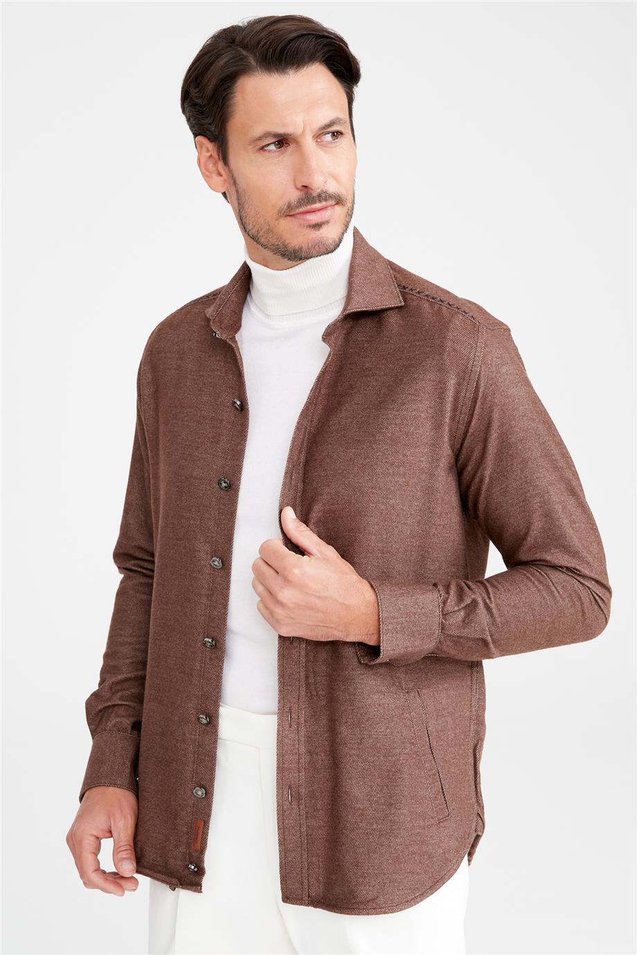 Kahverengi Pamuk Dış Gömlek - Image 2