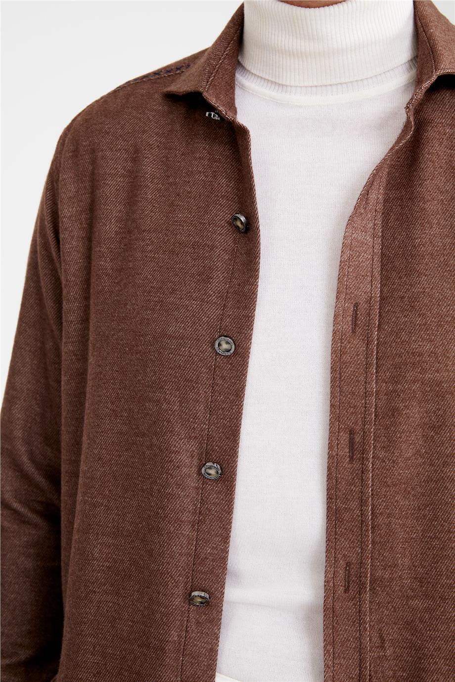 Kahverengi Pamuk Dış Gömlek - Image 4