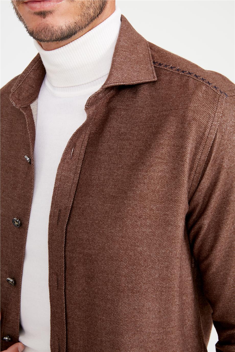 Kahverengi Pamuk Dış Gömlek - Image 3